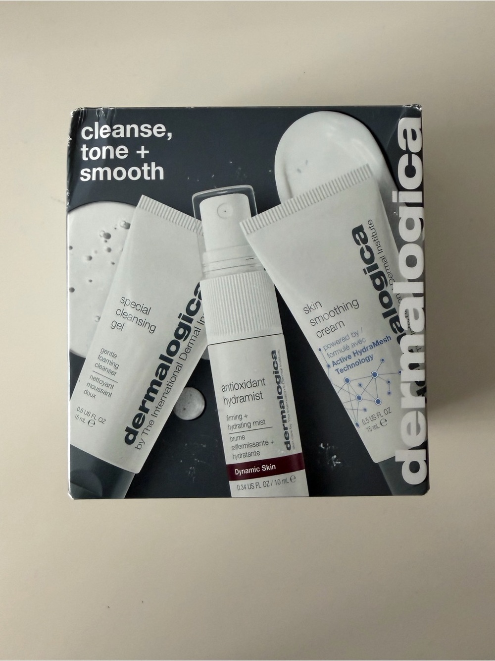 dermalogica skincare trio — white & black packaging